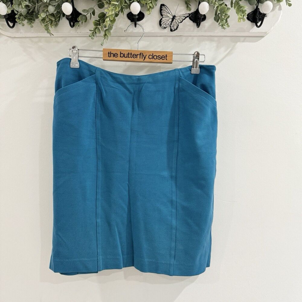 Cabi #3220 Sigourney Ponte Knit Pencil Skirt in Pacific Blue Women's 8